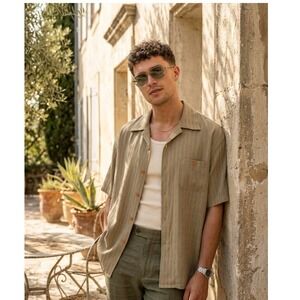 Vintage Le Monde Vintage Homme Couture XL Tan Beige Short Sleeve Button Up Shirt